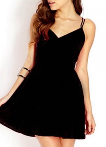 Rosewe Laconic Black Open Back Woman A Line Dress