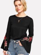 Shein Embroidered Appliques Flounce Sleeve Tee