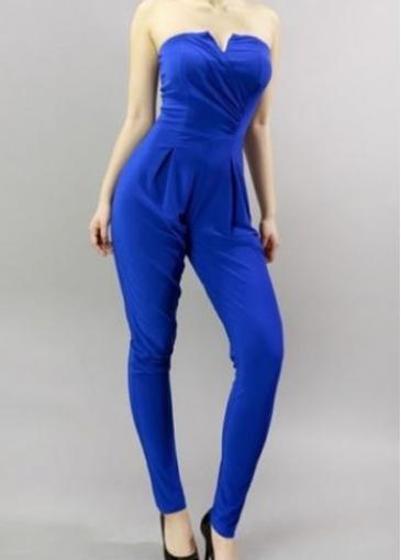 Rosewe Open Back High Waist Royal Blue Jumpsuit