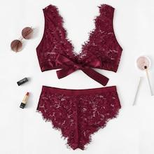 Shein Scalloped Trim Eyelash Lace Lingerie Set