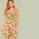 Shein Ruffle Lace Up Front Floral Cami Dress