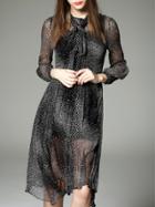 Shein Black Tie Neck Sheer Star Knee Length Dress