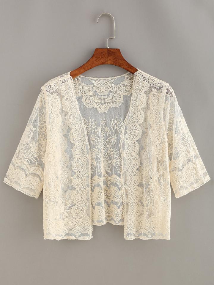 Shein Open-front Crop Lace Cardigan