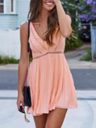 Shein Pink Sleeveless Cut Out Back Pleated Dress