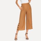 Shein Button Accent Zip Back Wide Leg Pants