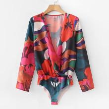 Shein Florals Surplice Neckline Blouse Bodysuit