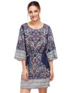 Shein Royal Blue Tribal Print Self Tie Dress