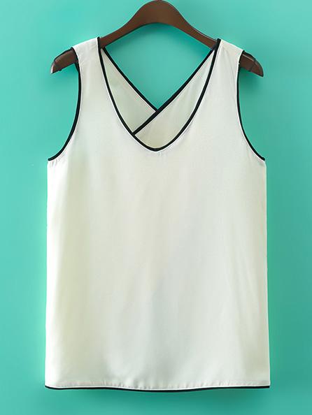 Shein White V Neck Criss Cross Back Tank Top