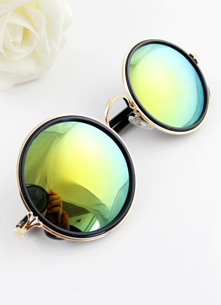 Shein Silver Rim Green Round Sunglasses