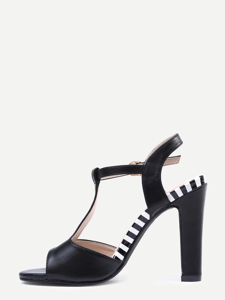 Shein Black T-strap Slingback High Heel Sandals