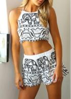 Rosewe Two Piece Hollow Back White Romper
