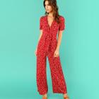 Shein Calico Print Surplice Wrap Jumpsuit