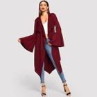 Shein Waist Belted Bell Sleeve Solid Coat