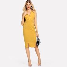 Shein Button Detail M-slit Fitted Dress