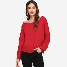 Shein Tape Panel Asymmetrical Neck Sweatshirt