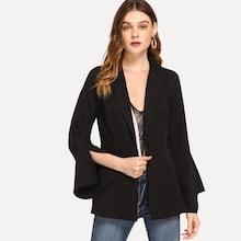 Shein Button Front Bell Sleeve Solid Blazer