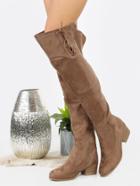 Shein Faux Suede Over Knee Lace Boots Taupe