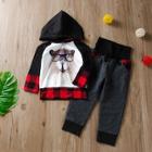 Shein Toddler Boys Contrast Plaid Trim Hoodie With Pants