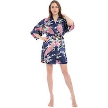 Shein Peacock & Flower Print Self Tie Robe