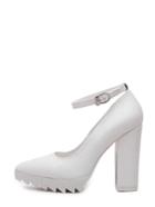 Shein White Pointed Toe Buckle Zigzag Platform Chunky Pumps
