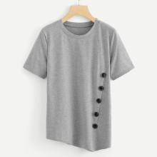 Shein Button Detail Asymmetric Hem T-shirt