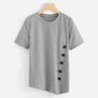 Shein Button Detail Asymmetric Hem T-shirt