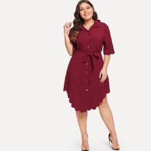 Shein Plus Self Tie Waist Laser Cut Dress