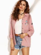 Shein Letter Print Back Shirt Jacket With Badge Detail