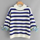 Shein Drop Shoulder Tied Cuff Striped Jumper