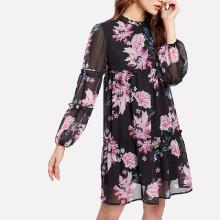 Shein Bishop Sleeve Frilled Detail Floral Dress