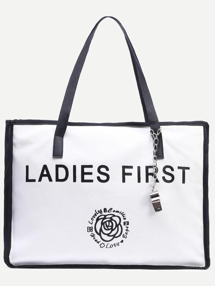 Shein Black White Letter Print Canvas Tote Bag
