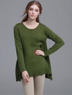 Shein Green Button Back Slit Side Asymmetrical Sweater