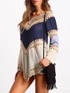 Shein Color Block Hollow Out Crochet Panel Cover Up