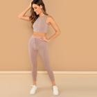 Shein Solid Crop Top & Drawstring Leggings Set