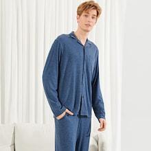 Shein Men Pocket Patched Solid Shirt & Pants Pj Set