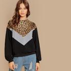 Shein Leopard Print Color Block Tunic Pullover