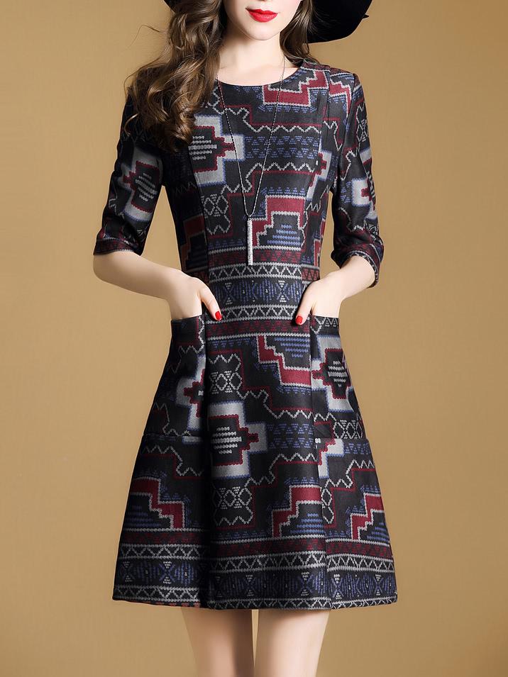 Shein Geometric Print Pockets Dress