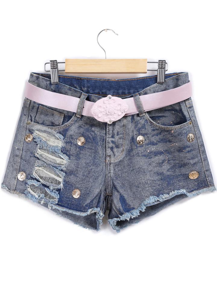 Shein Blue Ripped Fringe Denim Shorts