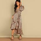 Shein Shawl Collar Surplice Wrap Flounce Zebra Dress