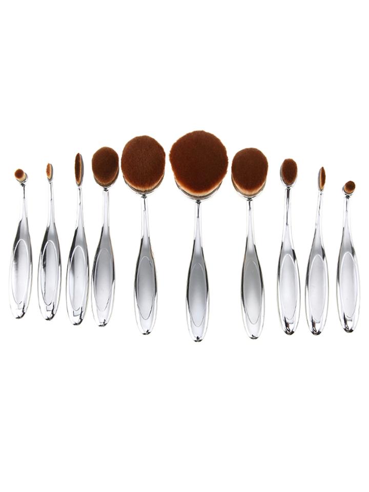 Shein 10pcs Silver Professional Toothbrush Makeup Brush Set