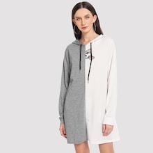Shein Contrast Panel Cat Print Hooded Sweatshirt Dress