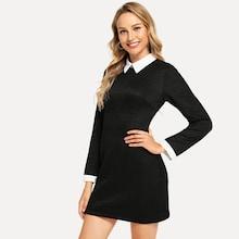 Shein Contrast Collar And Cuff Textured Dress
