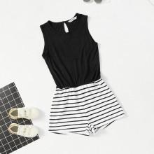 Shein Girls Button Back Striped Jumpsuit