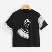 Shein Contrast Lace Figure Print Top