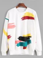 Shein White Random Print Drop Shoulder Seam Sweatshirt