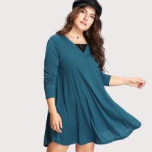 Shein Plus V Neckline Curved Hem Long Tee