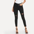 Shein Pocket Patched Rip Raw Hem Jeans