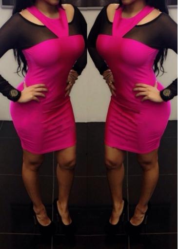 Rosewe Long Sleeve Rose Sheath Mini Dress