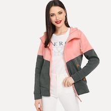 Shein Colorblock Drawstring Zipper Hoodie