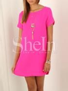 Shein Rose Red Dolphin Hem Zipper Back Shift Dress